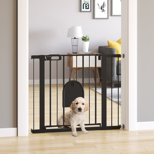 PawHut Dog Gate with Cat Flap Pet Safety Gate Barrier