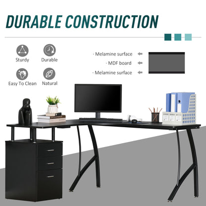 L-Shaped Computer Desk Table with Storage Drawer Home Office Corner Industrial Style Workstation