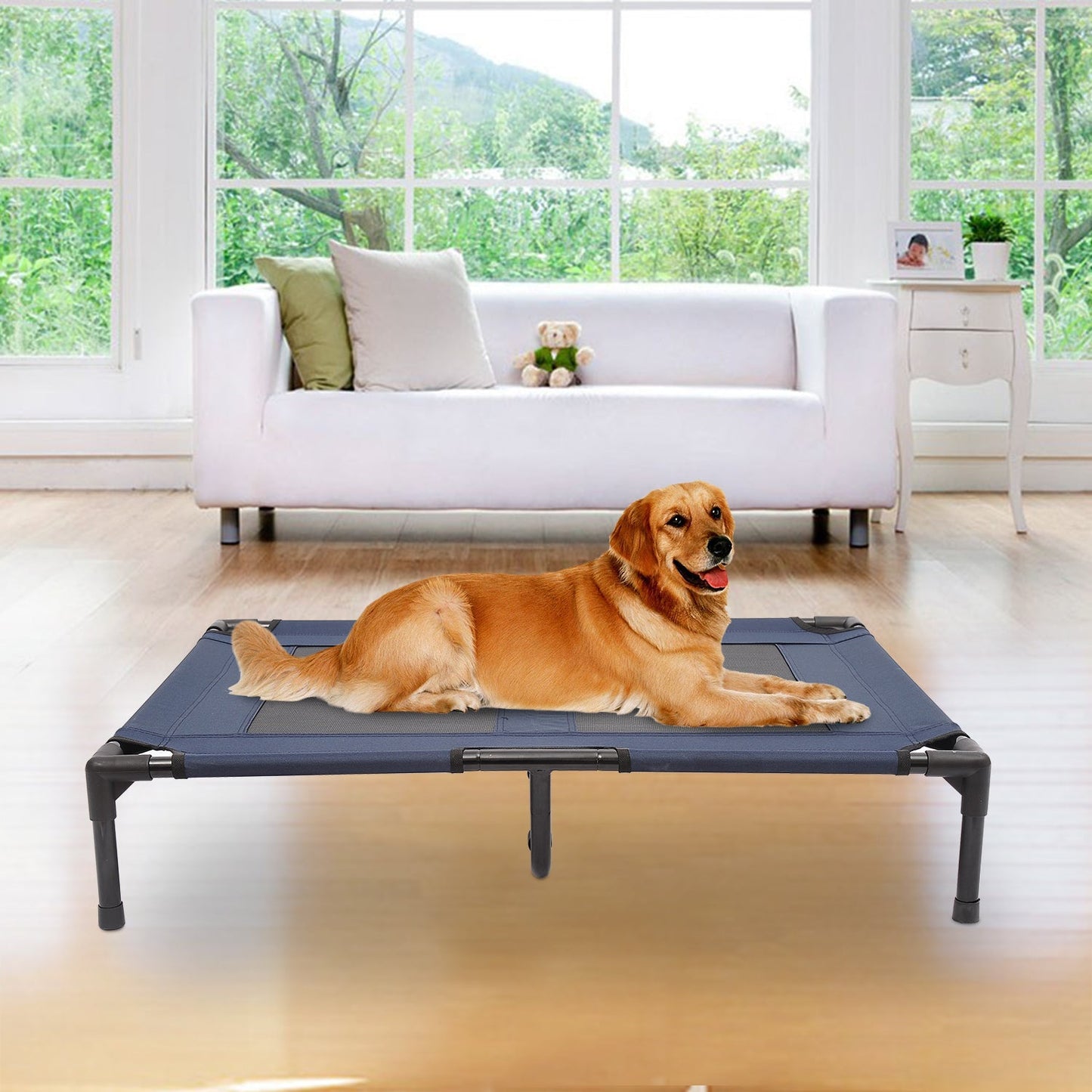 PawHut Large Dogs Elevated Oxford Cloth Bed for Camping Outdoors Blue