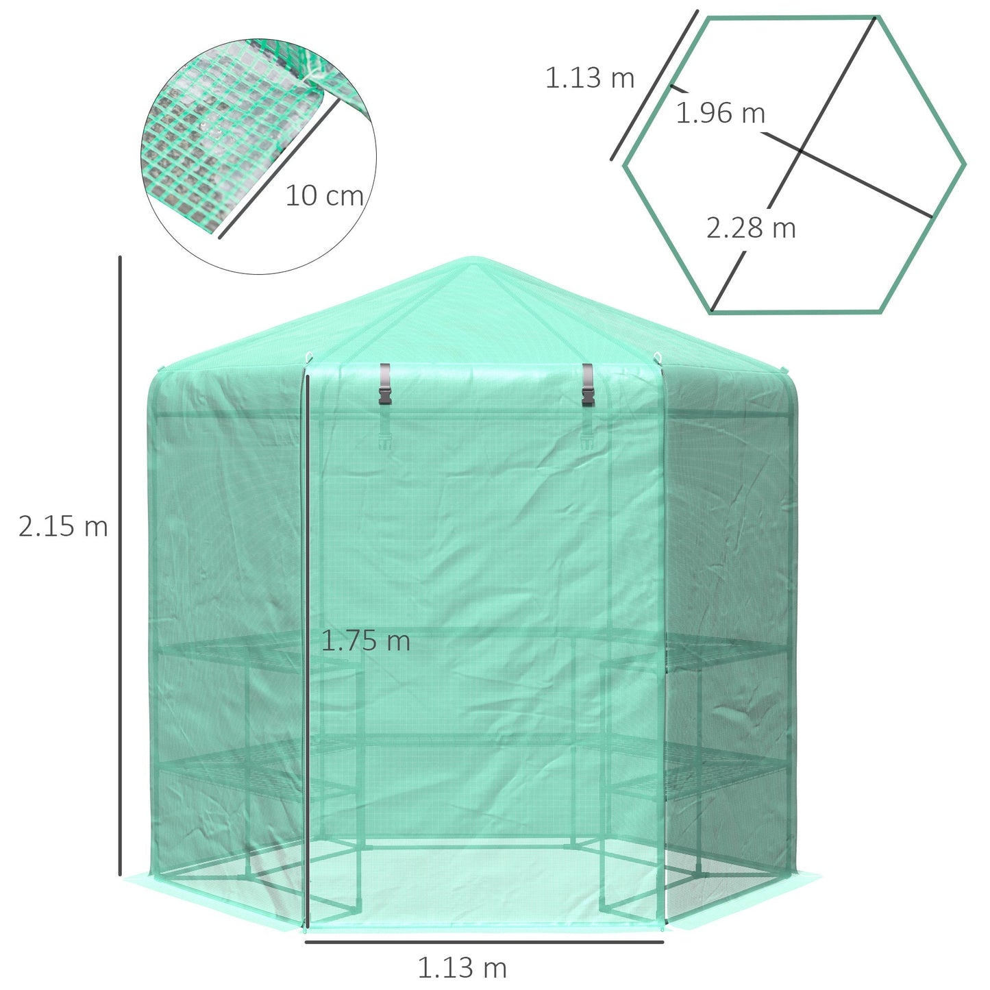 Hexagon Walk In Garden Greenhouse PE Planter Flower Growth with Zipped Door 228 x 196 x 215H cm