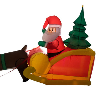 Homcom Large Self-inflating Inflatable Xmas Santa Claus Sledge Sleigh w/Reindeer LED Outdoor Blow Up Christmas Decoration