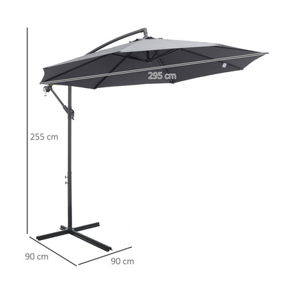 Outsunny 3(M) Garden Parasol Sun Shade Patio Banana Hanging Umbrella Cantilever With Crank Handle And Cross Base Grey