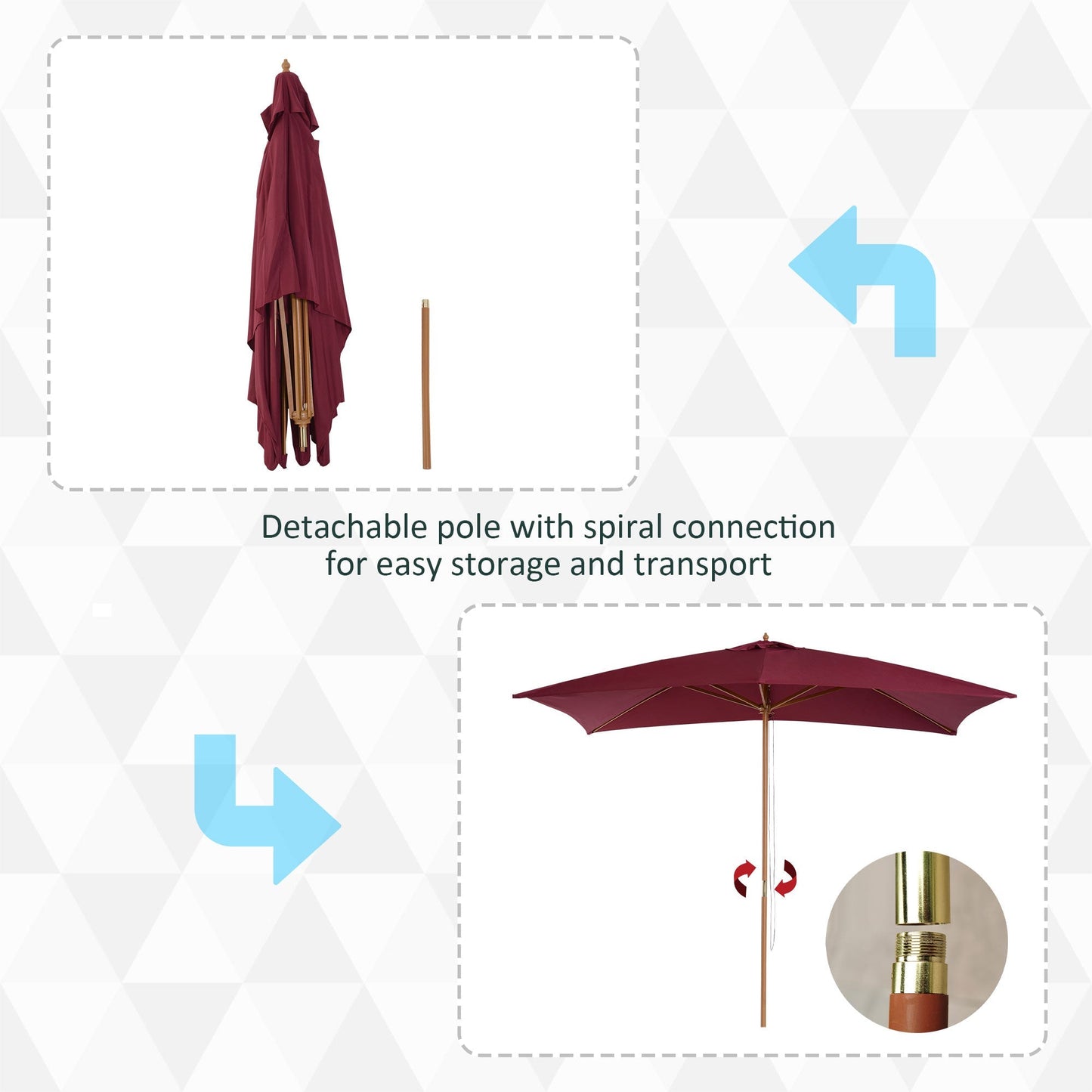 2 x 3m Wooden Garden Parasol Umbrella Outdoor Sun Shade Canopy