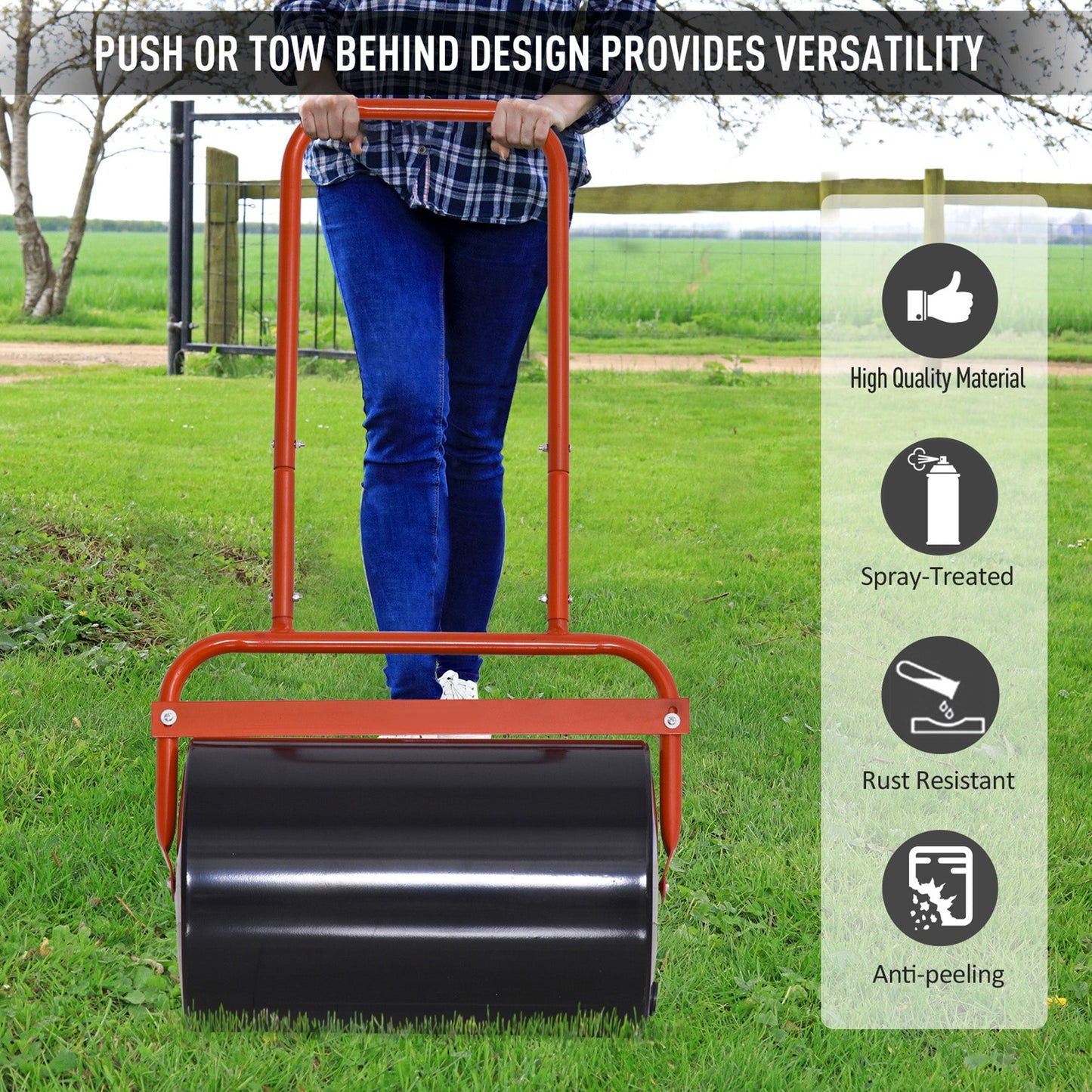 Combination Push/Tow Lawn Roller Filled with 38L Sand 62kg or Water