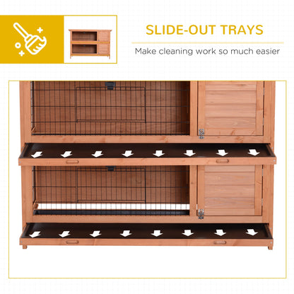 PawHut Double Decker Rabbit Hutch 4FT Guinea Pig Cage with No Leak Trays for Outdoor