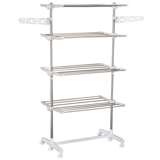 Folding Cloth Rail Adjustable Garment Rack With Wheels 4 Layer