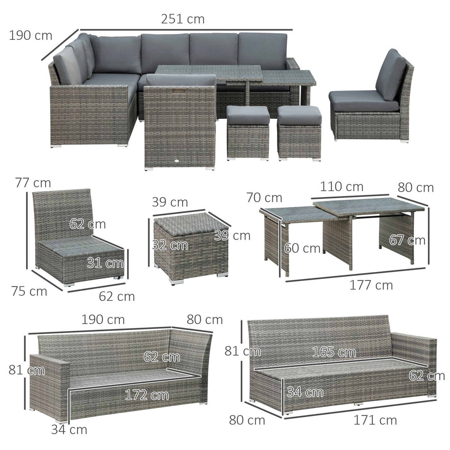 Outsunny Seven-Piece Rattan Garden Sofa Set