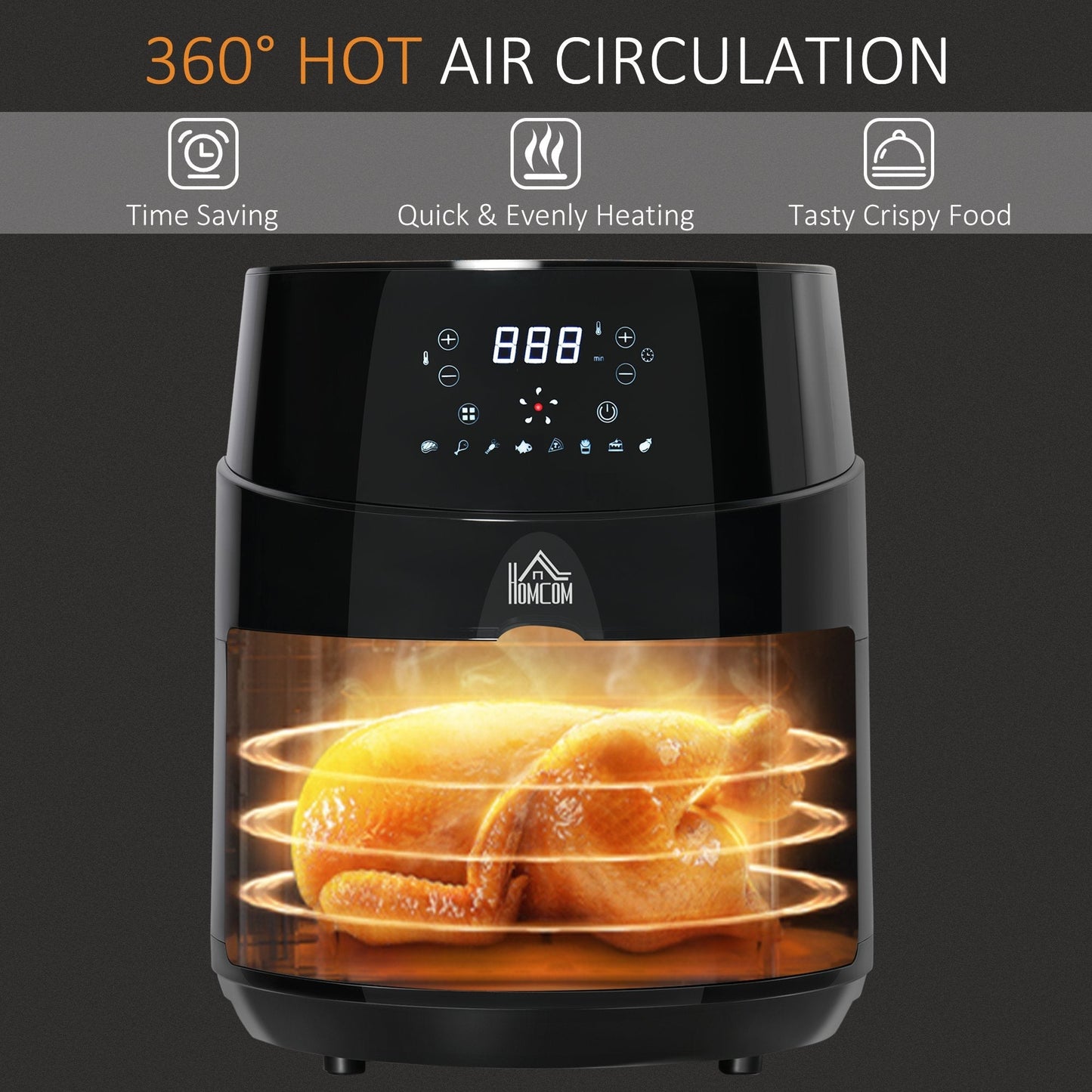 1500W 4.5L Air Fryer 8 Presets With Digital Display Black & Steel