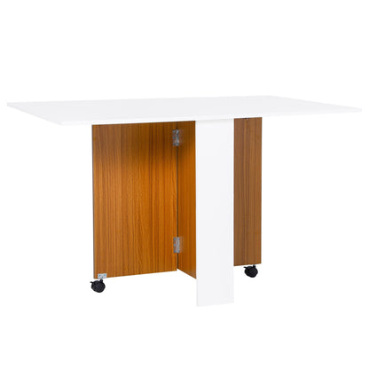 Folding Dining Table Writing Desk Workstation w/ Casters Teak Colour