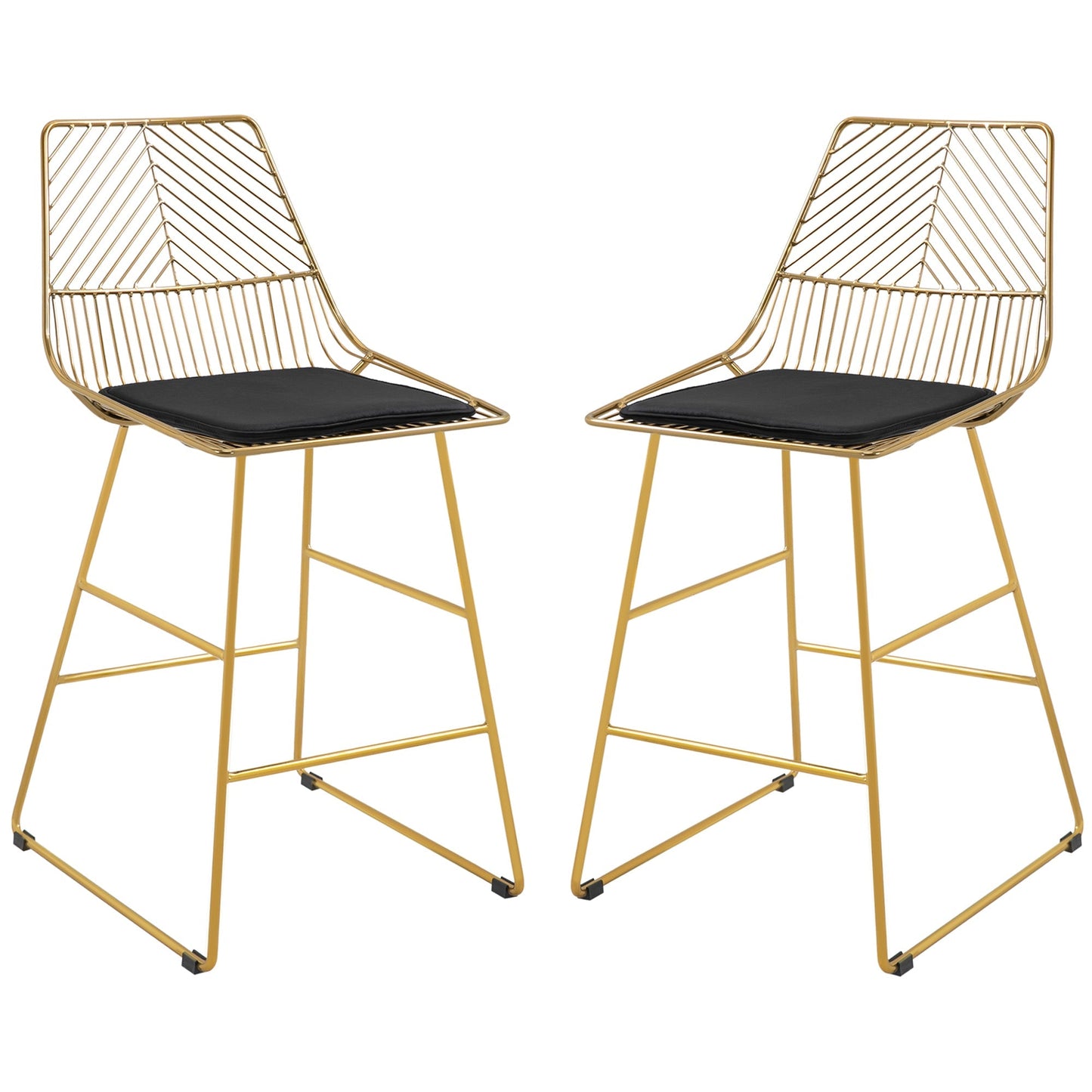 Set of 2 Bar stools Modern Counter Height Wire Metal Bar chairs for Kitchen