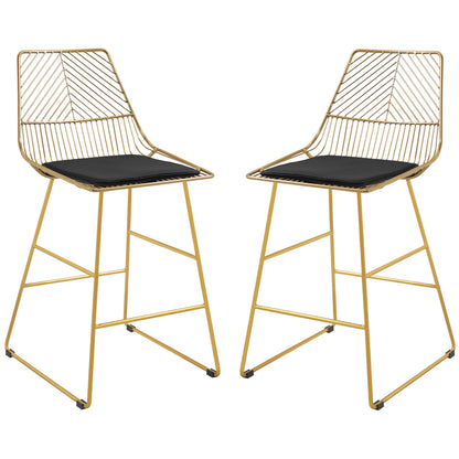 Set of 2 Bar stools Modern Counter Height Wire Metal Bar chairs for Kitchen