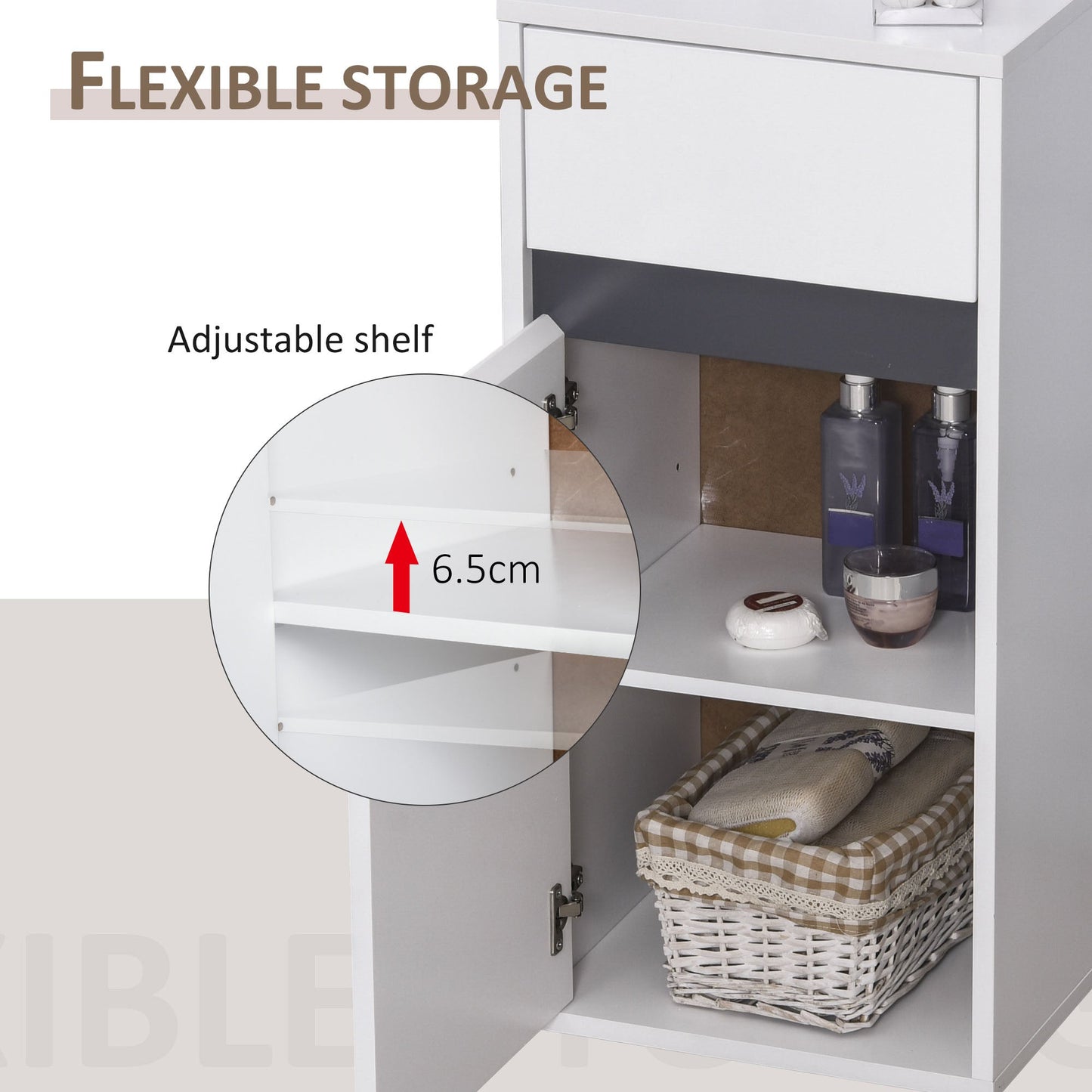 Medium-density fibreboard Tri-Compartment Bathroom Storage Cabinet White