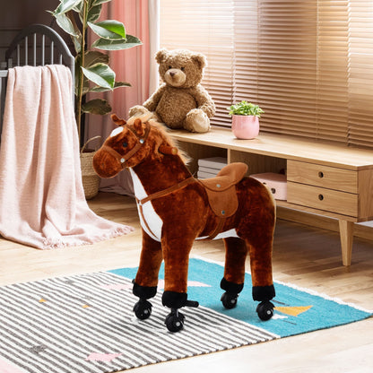 Homcom Kids Plush Ride On Walking Horse Withsound-Brown