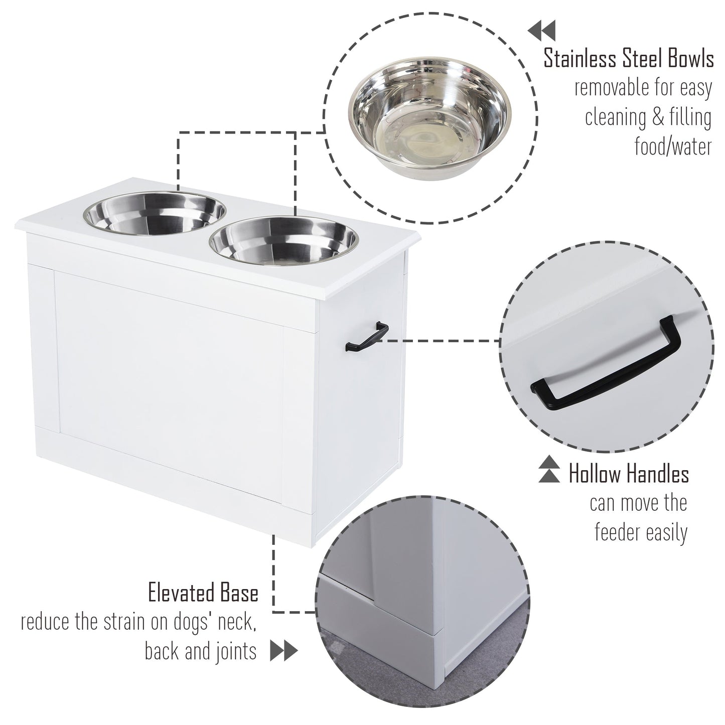 PawHut Raised Dog Bowls Pet Feeding Storage Station with 2 Stainless Steel Bowls Base for Large Dogs and Other Large Pets