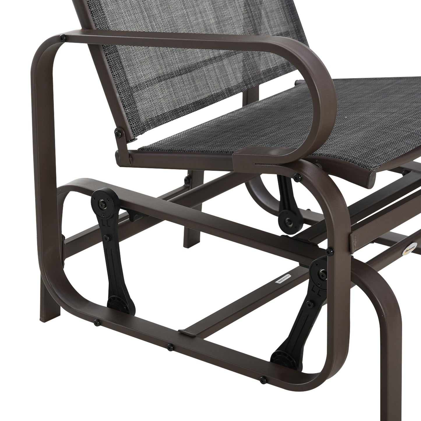 3-Piece Metal Outdoor Gliding Rocking Chair With Tea Table Patio Garden Comfortable Swing Chair Brown