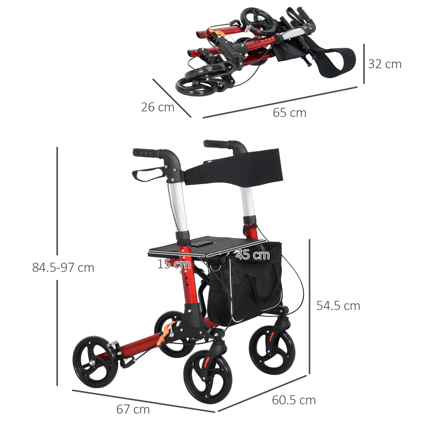 Folding Rollator Walker with Seat and Backrest