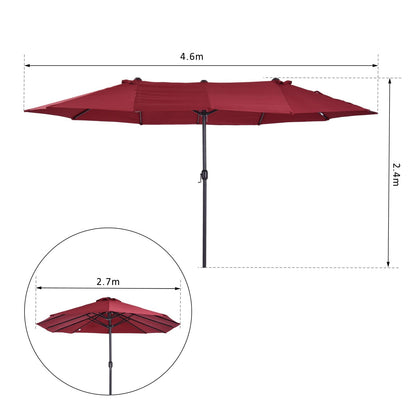 Outsunny 4.6M Double-Sided Patio Parasol Sun Umbrella-Wine Red