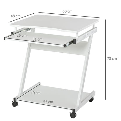 Movable Computer Desk with 4 Moving Wheels Sliding Keyboard Tray Home Office Workstation White