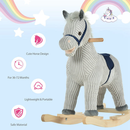 Kids Ride On Ribbed Plush Rocking Horse w/ Sound Grey