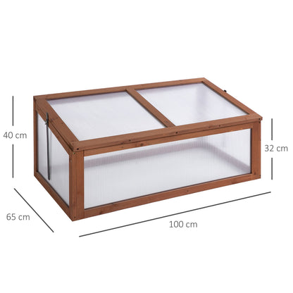 Square Wooden Outdoor Greenhouse for Plants with Openable Cover PC Board 100 x 65 x 40 cm