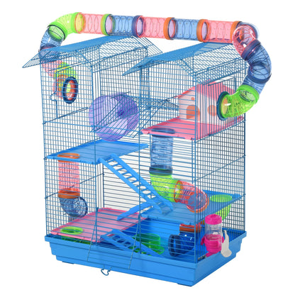 PawHut 5 Tier Hamster Cage Carrier Habitat with Exercise Wheels Tunnel Tube Water Bottle Dishes House Ladder for Dwarf Mice