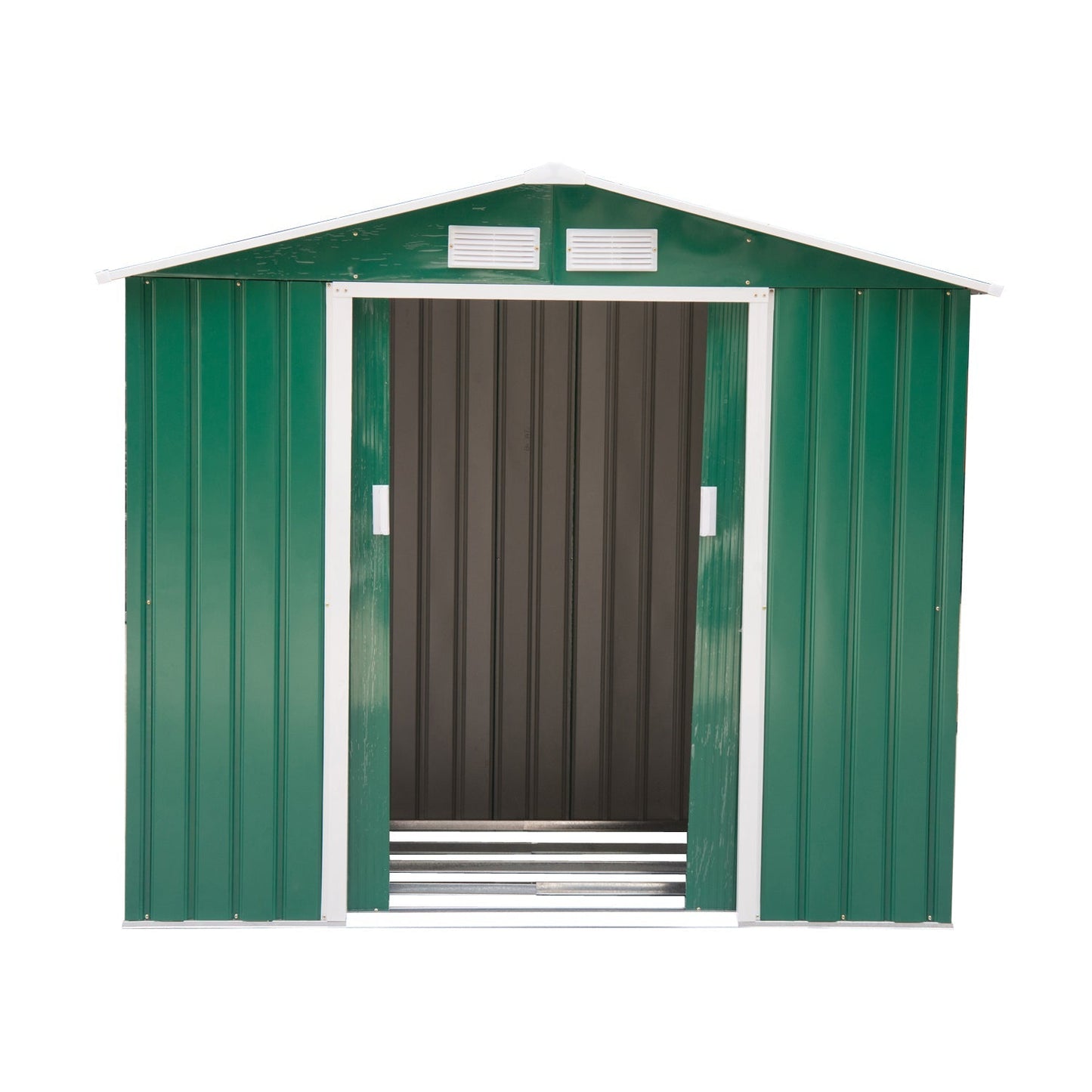 Galvanised 7 x 4' Double Door Reverse Apex Garden Shed Lockable Steel Green by Steadfast