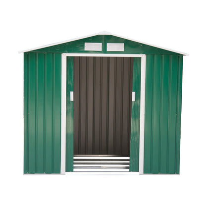 Galvanised 7 x 4' Double Door Reverse Apex Garden Shed Lockable Steel Green by Steadfast