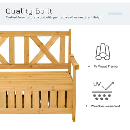 2 Seater Garden Storage Bench for Patio Wood Porch Decor Outdoor Seating