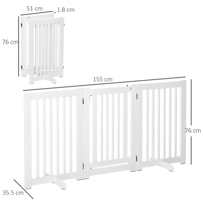 PawHut Pet Gate Medium-density fibreboard Freestanding Expandable Dog Gate Wood Doorway Pet Barrier Fence w/ Latched Door White