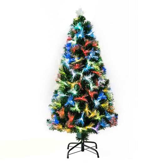 Homcom 4 Foot Tall Artificial Tree Fiber Optic Colorful LED Pre-Lit Holiday Home Christmas Decoration with Flash Mode - Green