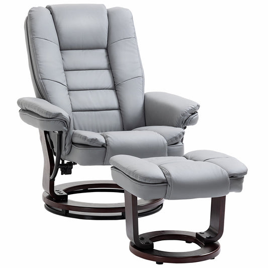 Manual Recliner and Footrest Set PU Leather Leisure Lounge Chair Armchair with Swivel Wood Base