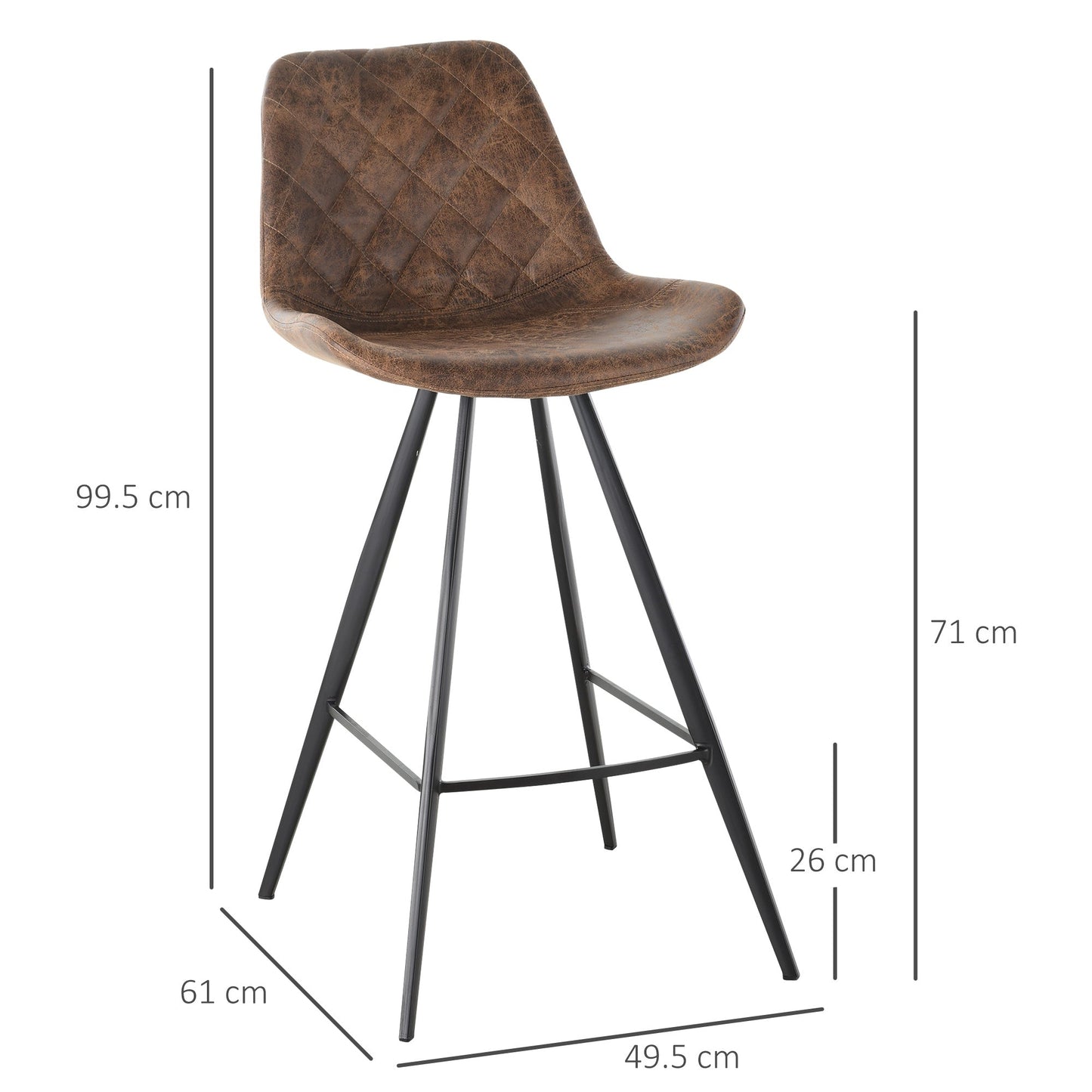 Set Of 2 Bar Stools Vintage Microfiber Cloth Tub Seat Padded Comfortable Steel Frame Footrest Quilted Home Bar Cafe Kitchen Chair Stylish Brown