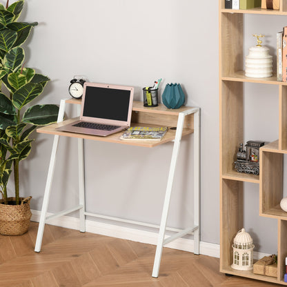 Two-Tier Metal Frame Writing Desk - Oak-Effect