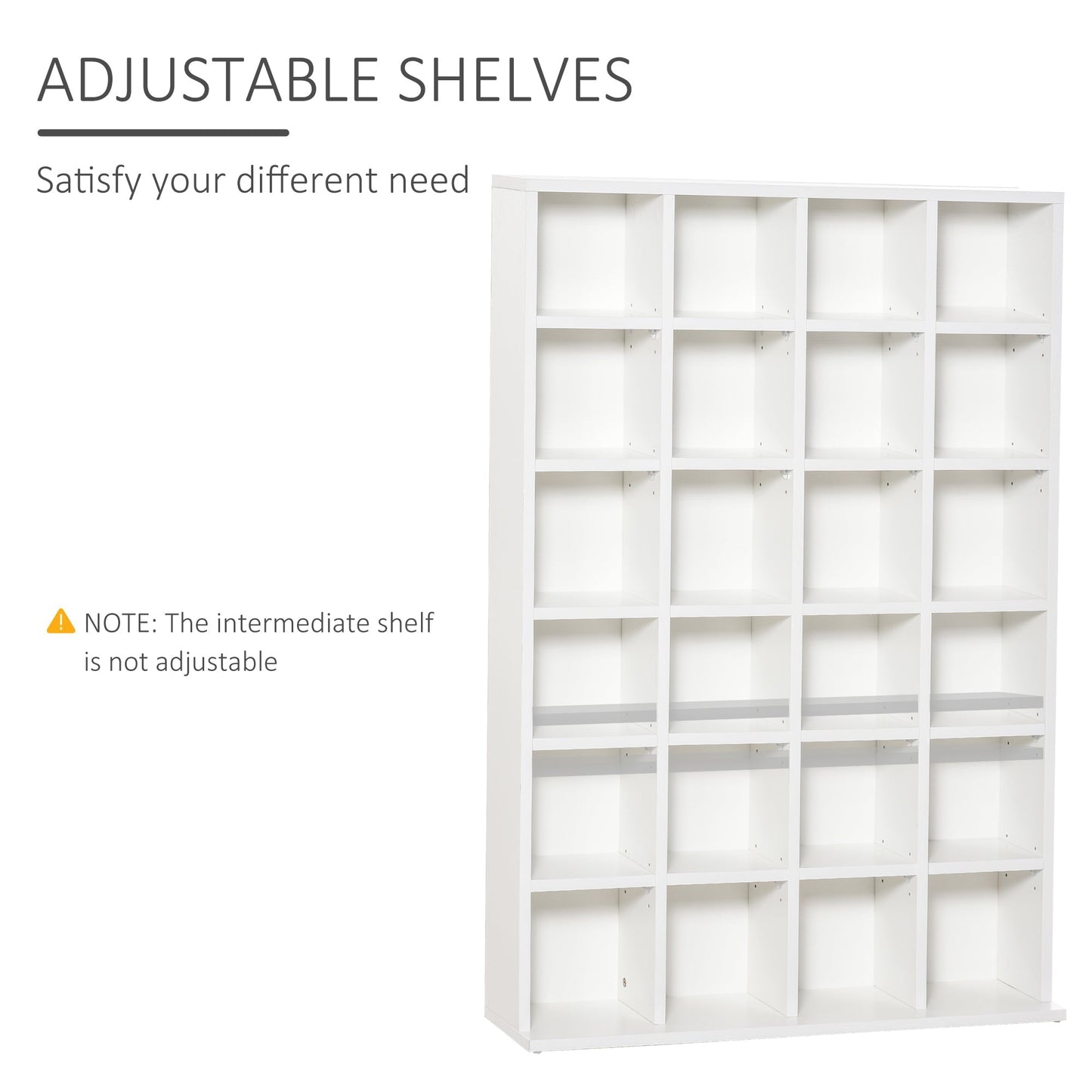 480 CD / 312 DVD Storage Shelf Rack Media Storage Unit Shelves Racks Wooden Bookcase Display Unit with 4 Adjustable Shelves White