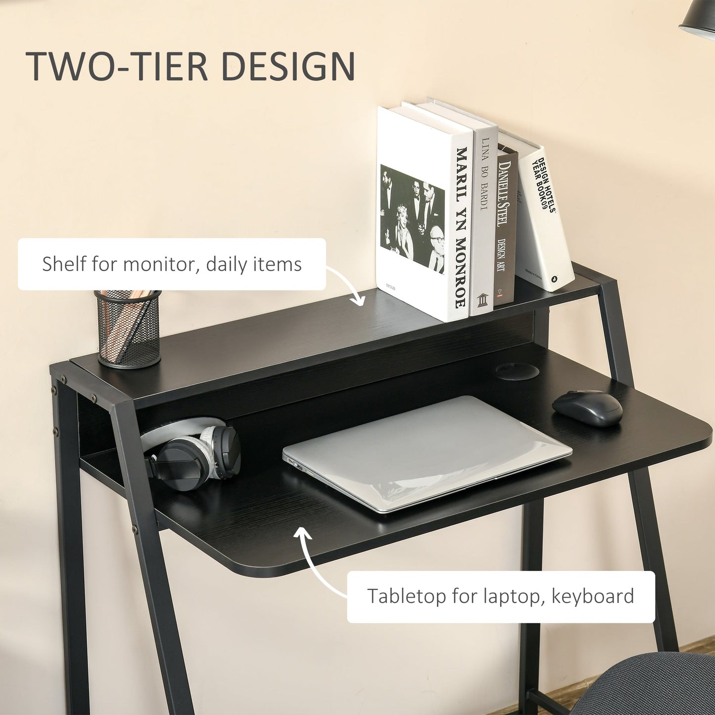 Writing Desk Computer Table Home Office PC Laptop Workstation Storage Shelf Black