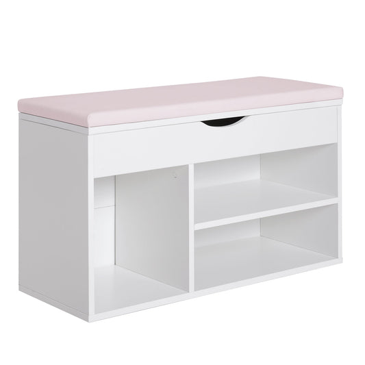 Wooden Shoes Cabinet Bench Hidden Storage Padded Seat Organiser Footwear Rack Hallway White Pink 80 x 30 x 47 cm