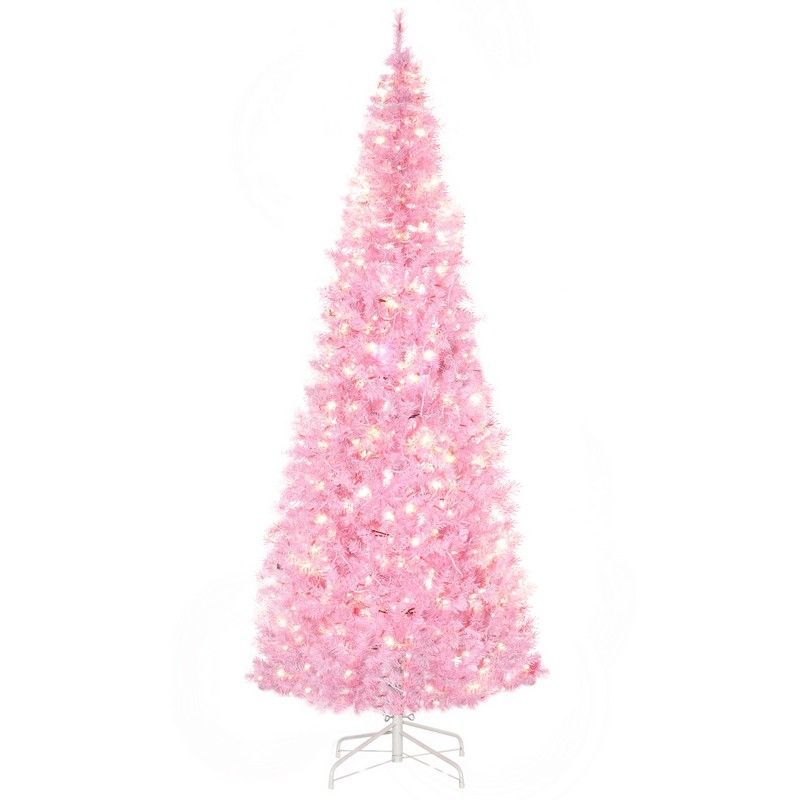 Homcom 7ft Prelit Christmas Tree Artificial - Pink with LED Lights Warm White 818 Tips