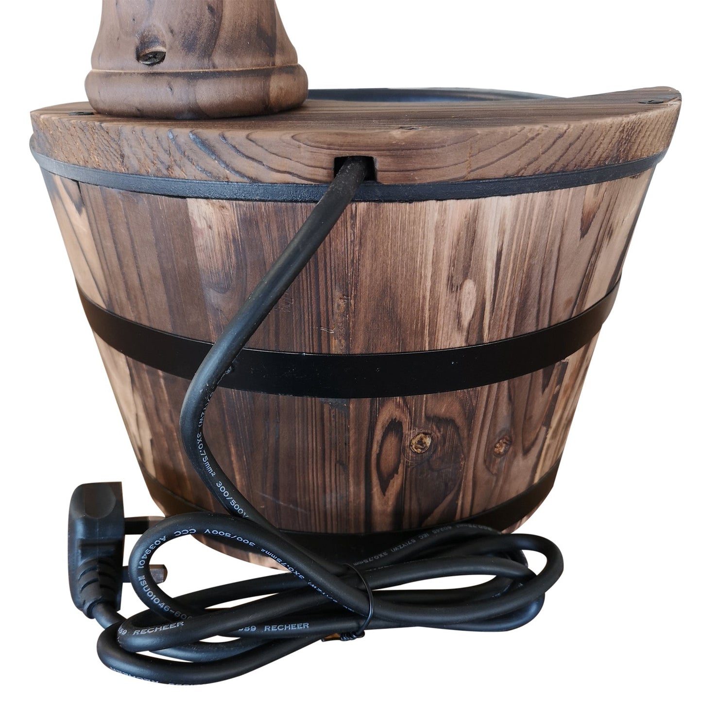 Fir Wood Barrel Pump Fountain W/ Flower Planter