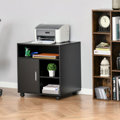 Multi-Storage Printer Stand Unit Office Desk Side Mobile Storage w/ Wheels Modern Style 60L x 50W x 65.5H cm - Black