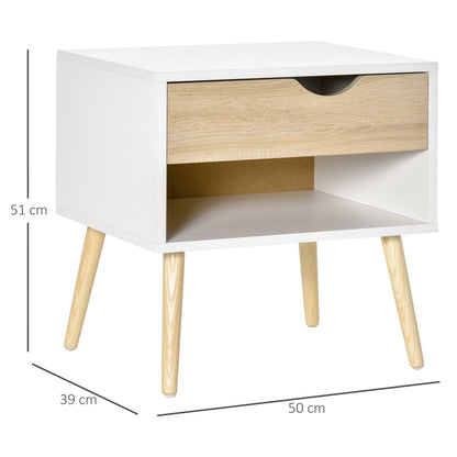 Homcom Bedside Table With Drawer And Shelf Nightstand Storage Chest For Bedroom