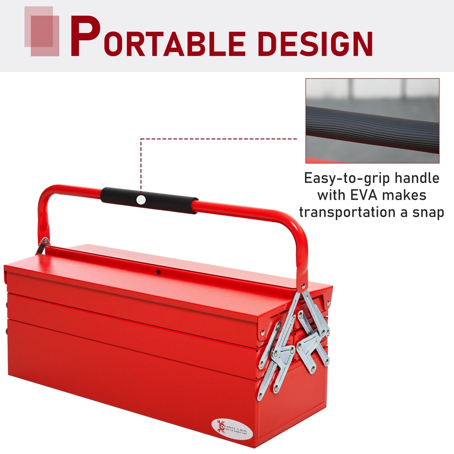 DURHAND Metal Tool Box 3 Tier 5 Tray Professional Portable Storage Cabinet Workshop Cantilever Toolbox with Carry Handle