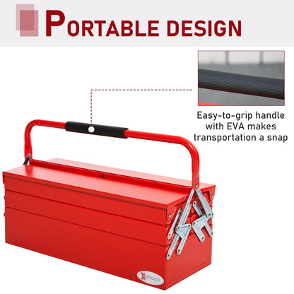 DURHAND Metal Tool Box 3 Tier 5 Tray Professional Portable Storage Cabinet Workshop Cantilever Toolbox with Carry Handle