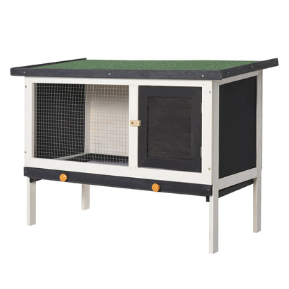 PawHut Wooden Rabbit Hutch Small Animal Habitat w/ Dropping Tray Opeanble Asphalt Roof