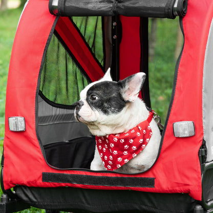 PawHut 2-In-1 Dog Bike Trailer Pet Stroller with Universal Wheel Reflector Flag Red