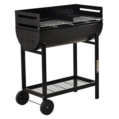 Steel 2-Grill Charcoal BBQ w/ Wheels Black