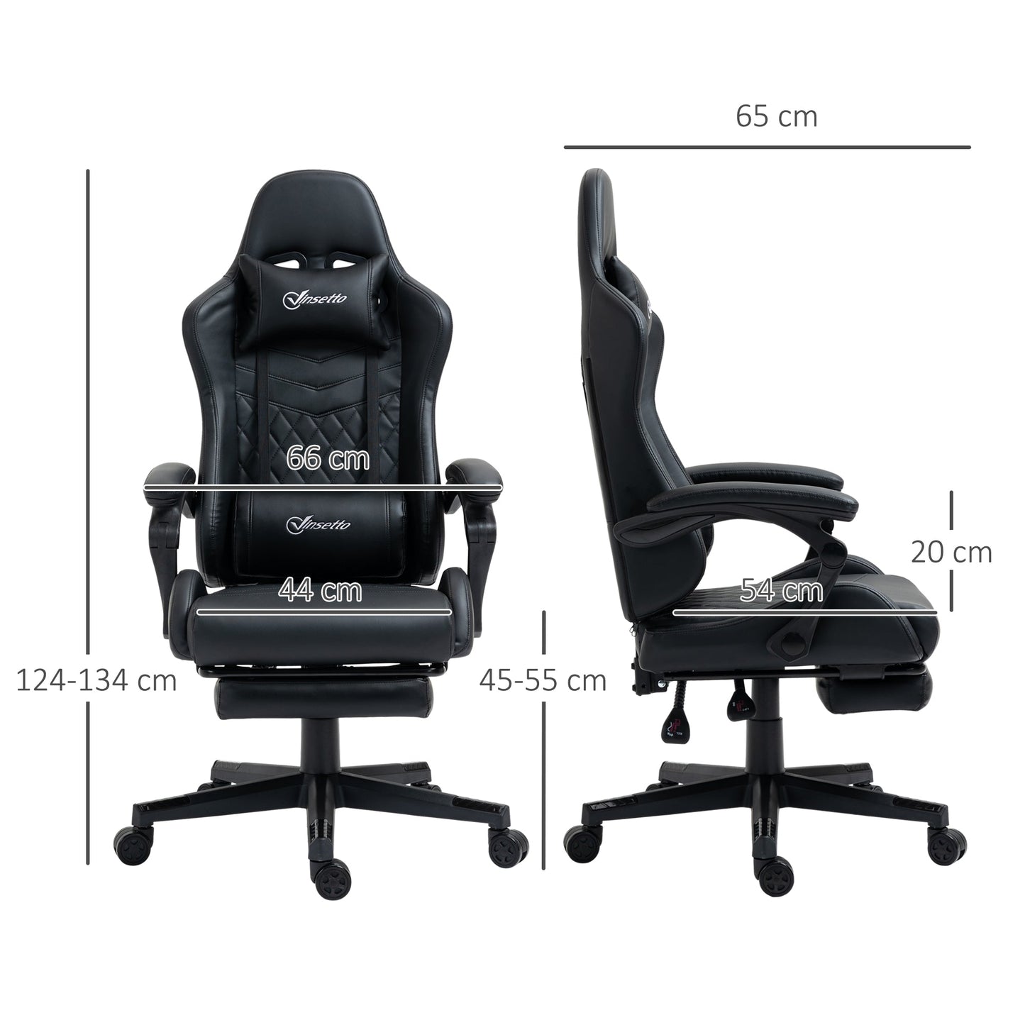 Vinsetto Racing Gaming Chair With Swivel Wheel Footrest Pvc Leather Recliner Gamer Desk For Home Office Black