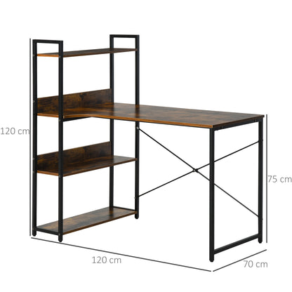 Retro Industrial Computer Desk Home Office Table with 4-Tier Storage Shelf Metal Frame Computer Workstation for Home Office