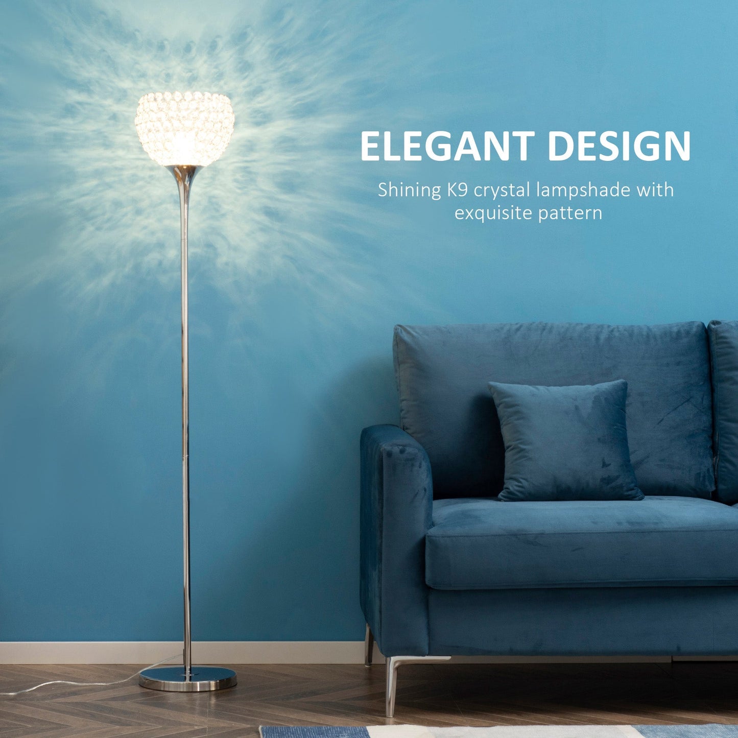 Modern Floor Lamp Tall Standing Lamp With K9 Crystal Shade For Living Room Silver