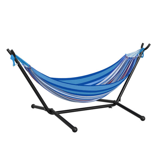 277 x 121cm Hammock with Metal Stand Portable Carrying Bag 120kg White Stripe