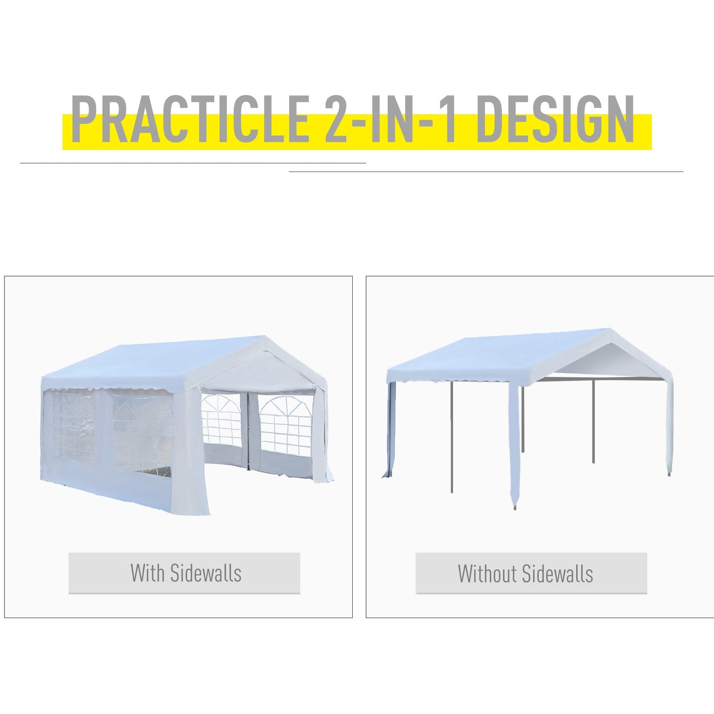 Outsunny 4 X 4 M Garden Gazebo Portable Carport Shelter With Removable Sidewalls & Doors Party Tent Shelter Car Canopy